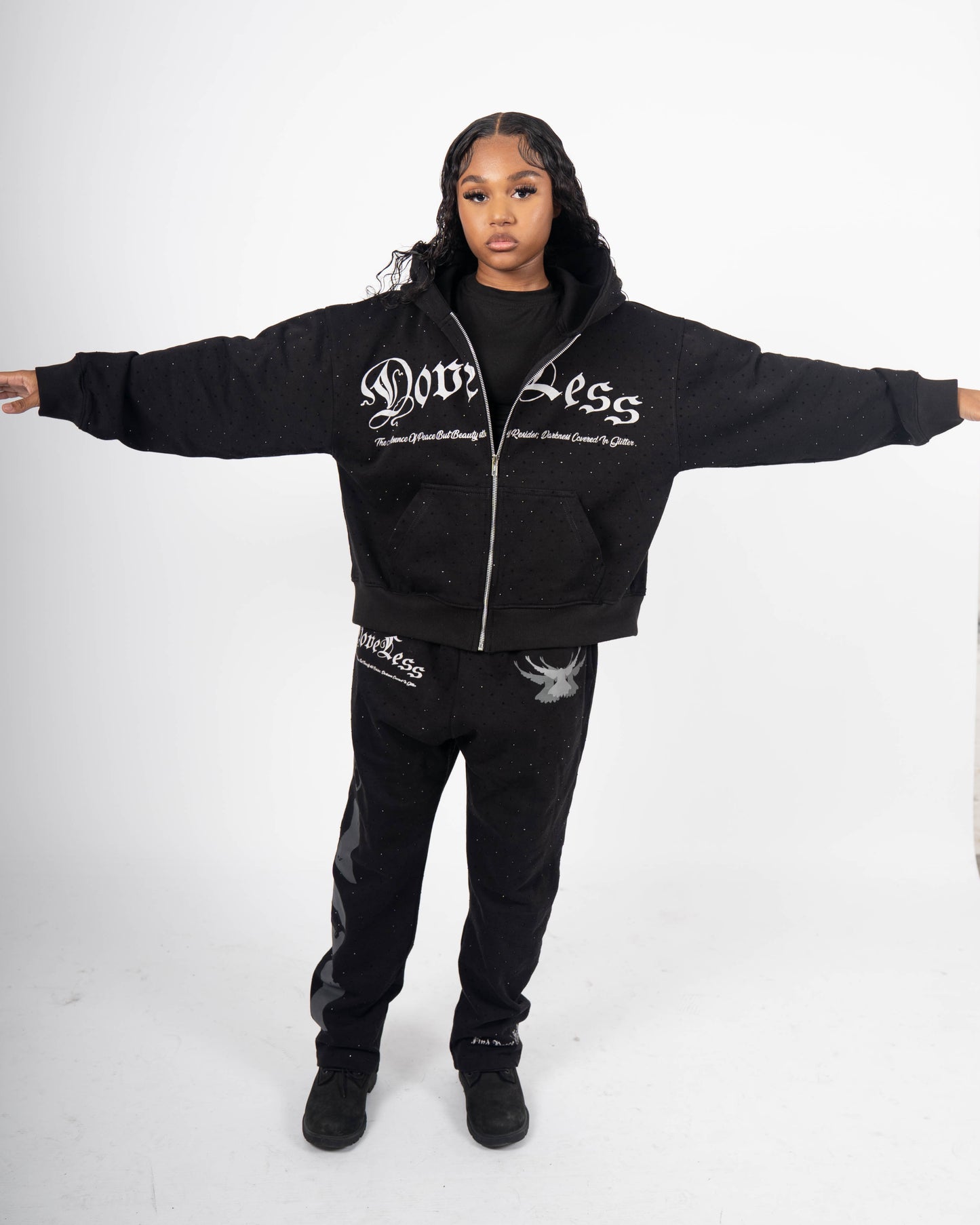 Doveless Black Rhinestone Hoodie